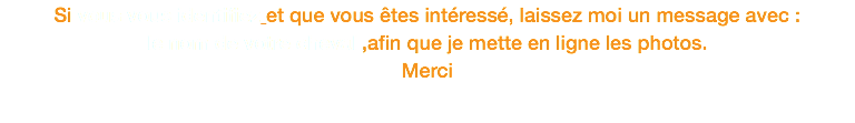 Si vous vous identifiez et que vous êtes intéressé, laissez moi un message avec : le nom de votre cheval ,afin que je mette en ligne les photos. Merci